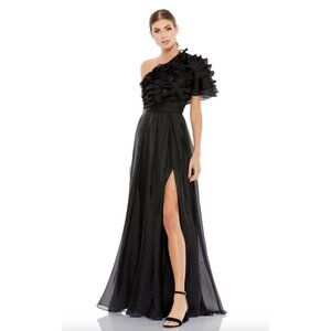Mac Duggal 26527 Ruffle Layered One Shoulder Maxi Dress Size 14  in Black